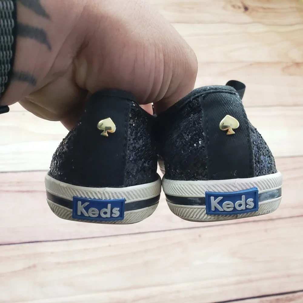 Keds Kate Spade Shoes Womens Size 5‎ Black Glitter Lace Up Sneakers WF52882